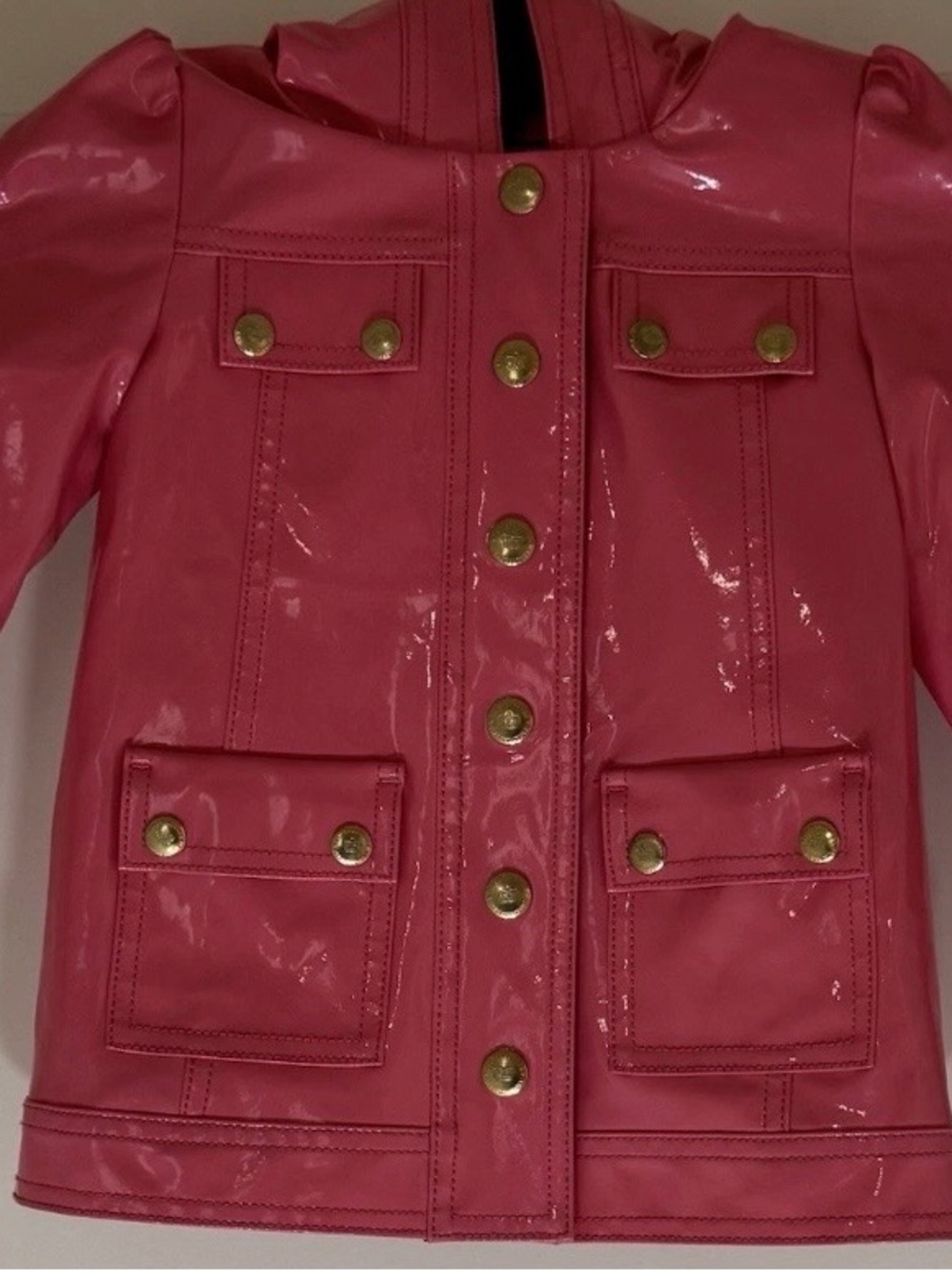 Juicy Couture Pink Patent Button-Front Jacket with Gold Buttons